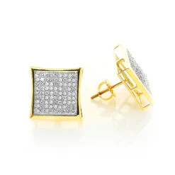 14K Yellow Gold Pave Set Round Diamond Earrings 0.87ct