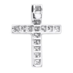 14K White Gold Princess Cut Diamond Cross Necklace 0.7ct -Borcely Jewelry Sales 14k gold princess cut diamond cross necklace 060ct p 26539 backwh