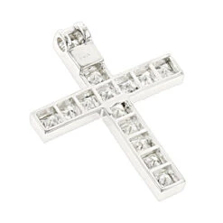 14K White Gold Princess Cut Diamond Cross Necklace 2.55ct -Borcely Jewelry Sales 14k gold princess cut diamond cross necklace 255ct p 26540 backwh