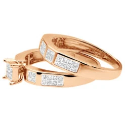 14K White Gold Invisible Set Princess Cut Diamond Engagement Ring Bridal Set 1.19 13 14K White Gold Invisible Set Princess Cut Diamond Engagement Ring Bridal Set 1.19 -Borcely Jewelry Sales 14k gold princess cut diamond engagement ring set 119 p 6414 back rose