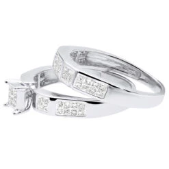 14K White Gold Invisible Set Princess Cut Diamond Engagement Ring Bridal Set 1.19 11 14K White Gold Invisible Set Princess Cut Diamond Engagement Ring Bridal Set 1.19 -Borcely Jewelry Sales 14k gold princess cut diamond engagement ring set 119 p 6414 back white