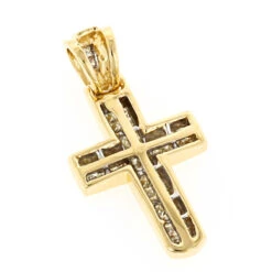 14K Yellow Gold Princess Diamond Cross Pendant 0.76ct -Borcely Jewelry Sales 14k gold princess diamond cross pendant 076ct p 6610 backye