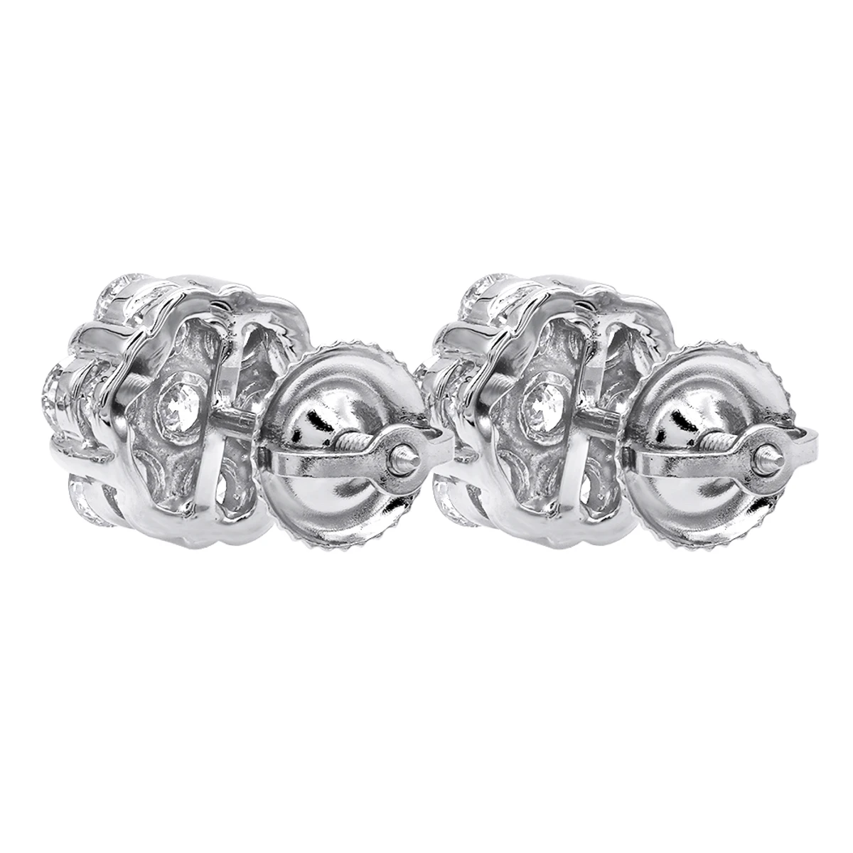 14K White Gold Prong Round Diamond Clusters Earrings 1.2ct Studs 4 14K White Gold Prong Round Diamond Clusters Earrings 1.2ct Studs - Image 4