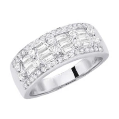 14K White Gold Round & Baguette Diamond Bands Item 1.10ct