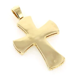 14K Yellow Gold Round Diamond Cross Pendant 1.2ct -Borcely Jewelry Sales 14k gold round diamond cross necklace 141ct p 26530 backye