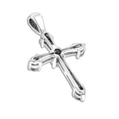 14K White Gold Round Diamond Cross Pendant 0.33ct 17mm 5 Stones -Borcely Jewelry Sales 14k gold round diamond cross pendant 030ct p 26552 backwh