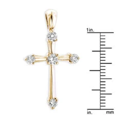 14K White Gold Round Diamond Cross Pendant 0.33ct 17mm 5 Stones -Borcely Jewelry Sales 14k gold round diamond cross pendant 030ct p 26552 rulerye