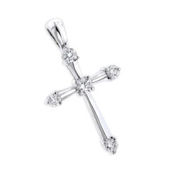 14K White Gold Round Diamond Cross Pendant 0.33ct 17mm 5 Stones