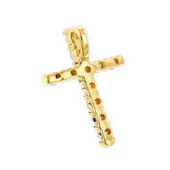 14K Yellow Gold Round Diamond Cross Pendant 0.33ct 14mm -Borcely Jewelry Sales 14k gold round diamond cross pendant 033ct p 26547 backye