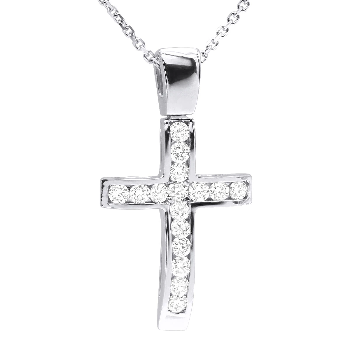 14K White Gold Round Diamond Cross Pendant 0.48ct 1 14K White Gold Round Diamond Cross Pendant 0.48ct