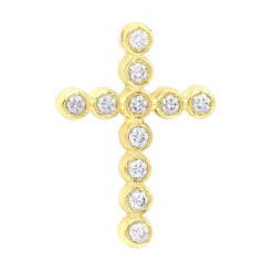 14K Yellow Gold Round Diamond Cross Pendant 1.32ct 24mm