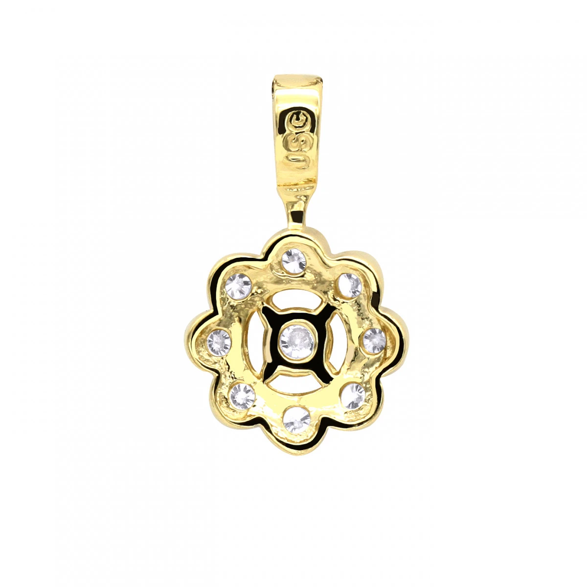14K Yellow Gold Round Diamond Flower Pendant For Women 9 Stones 0.34ct 4 14K Yellow Gold Round Diamond Flower Pendant For Women 9 Stones 0.34ct - Image 4