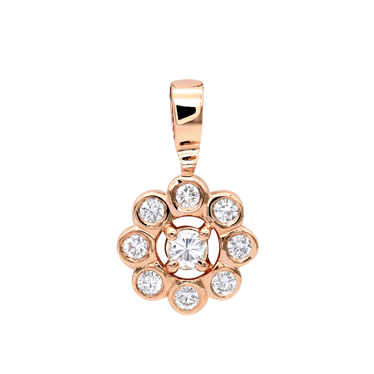 14K Yellow Gold Round Diamond Flower Pendant For Women 9 Stones 0.34ct 2 14K Yellow Gold Round Diamond Flower Pendant For Women 9 Stones 0.34ct - Image 2
