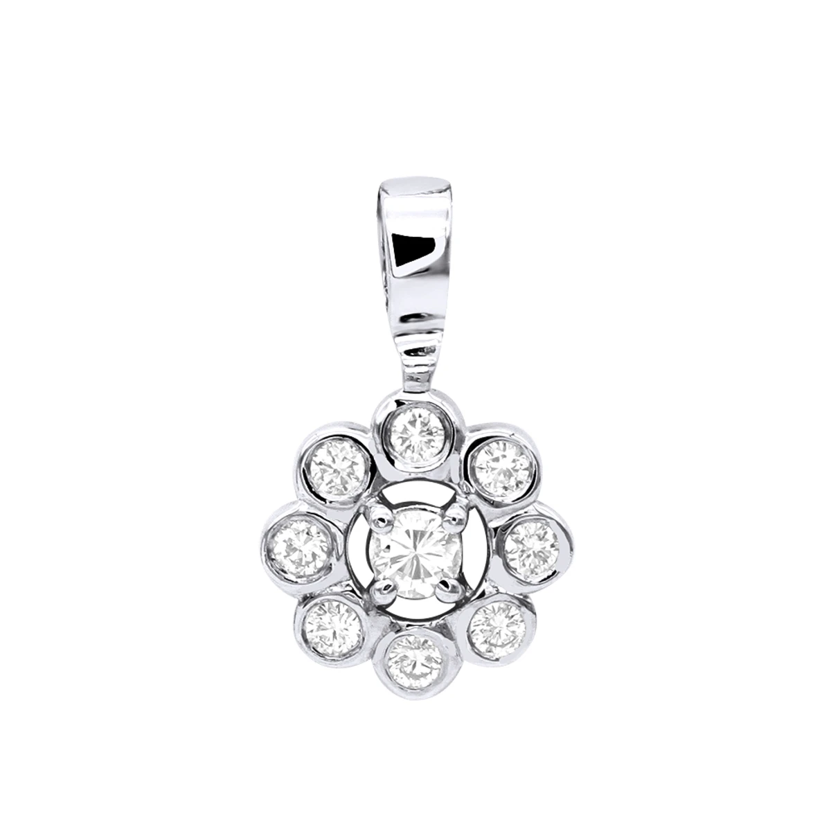 14K Yellow Gold Round Diamond Flower Pendant For Women 9 Stones 0.34ct 3 14K Yellow Gold Round Diamond Flower Pendant For Women 9 Stones 0.34ct - Image 3