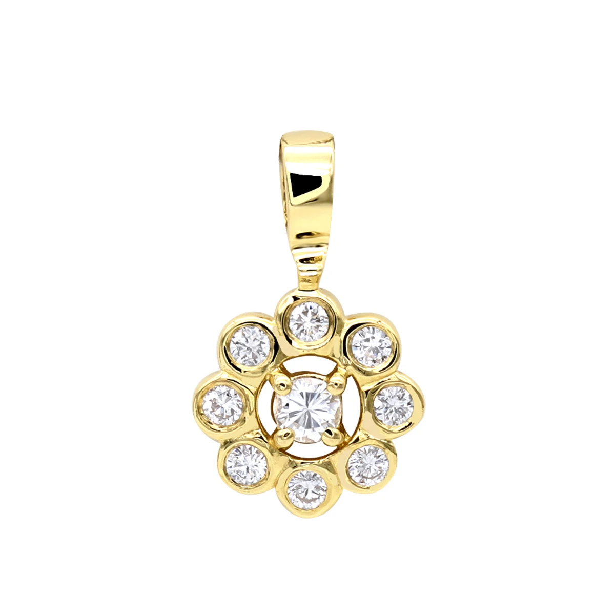 14K Yellow Gold Round Diamond Flower Pendant For Women 9 Stones 0.34ct 1 14K Yellow Gold Round Diamond Flower Pendant For Women 9 Stones 0.34ct