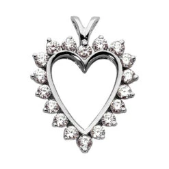 14K White Gold Round Diamond Heart Necklace 3.06ct