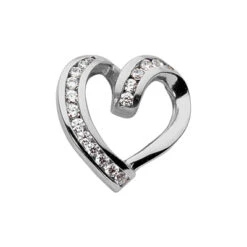 14K White Gold Curved Round Diamond Heart Pendant 0.48ct