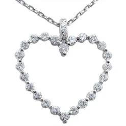 Large 14K White Gold Round Diamond Heart Pendant 0.78ct