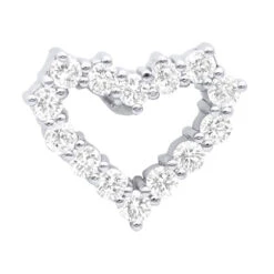 14K White Gold Round Diamond Open Heart Pendant 1.26ct Hidden Bail