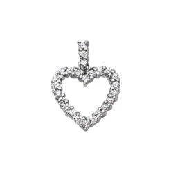14K White Gold Round Diamond Open Heart Pendant With Encrusted Bail 1.60ct