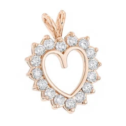 14K Yellow Gold Round Diamond Heart Pendant For Women 2.4ct Open Heart Design -Borcely Jewelry Sales 14k gold round diamond heart pendant 240ct p 27714 ro