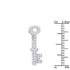 Small 14K White Gold Round Diamond Key Pendant For Women 0.25ct -Borcely Jewelry Sales 14k gold round diamond key pendant 025ct p 30616 rulerwh