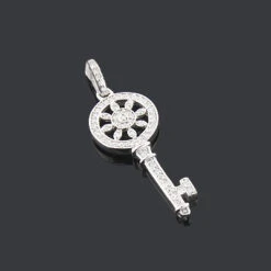 14K White Gold Round Diamond Key Pendant 0.33ct -Borcely Jewelry Sales 14k gold round diamond key pendant 033ct p 30607box