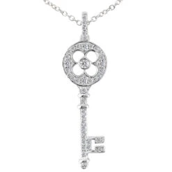 14K White Gold Round Diamond Key Pendant 0.38ct 12.5mm