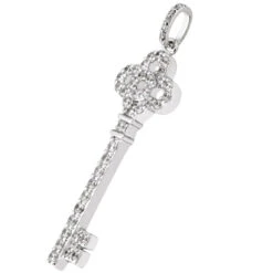 14K White Gold Round Diamond Key Pendant 0.91ct -Borcely Jewelry Sales 14k gold round diamond key pendant 091ct p 30605 back white 20220426