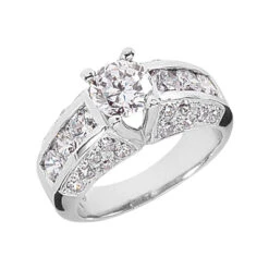 14K White Gold Round Diamond Ladies Ring 2.52ct 8.5mm