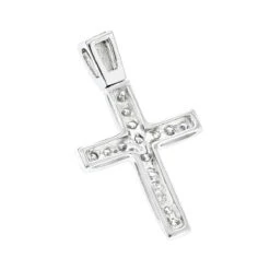 14K White Gold Round Diamond Mini Cross Pendant 0.85ct -Borcely Jewelry Sales 14k gold round diamond mini cross pendant 085ct p 6571 backwh