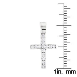 14K White Gold Round Diamond Mini Cross Pendant 0.85ct -Borcely Jewelry Sales 14k gold round diamond mini cross pendant 085ct p 6571 ruler