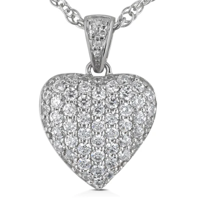 14K White Gold Round Diamond Pave Heart Pendant 3ct 1 14K White Gold Round Diamond Pave Heart Pendant 3ct