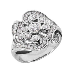 14K White Gold Round Diamond Right Hand Ladies Ring 0.78ct
