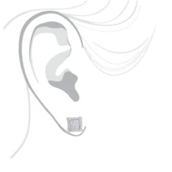 14K White Gold 1 Carat Round & Princess Cut Diamond Earrings Square Studs Men's Or Women's -Borcely Jewelry Sales 14k gold round princess cut diamond earrings square studs by luxurman bodwh