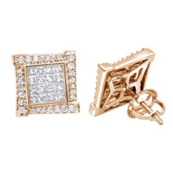 14K White Gold 1 Carat Round & Princess Cut Diamond Earrings Square Studs Men's Or Women's -Borcely Jewelry Sales 14k gold round princess cut diamond earrings square studs by luxurman ro