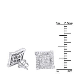 14K White Gold 1 Carat Round & Princess Cut Diamond Earrings Square Studs Men's Or Women's -Borcely Jewelry Sales 14k gold round princess cut diamond earrings square studs by luxurman rulerwh