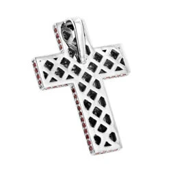 14K White Gold Ruby Cross Pendant Round Princess Cut 2.85ct By Luxurman -Borcely Jewelry Sales 14k gold ruby cross pendant round princess cut 285ct by luxurman backwh