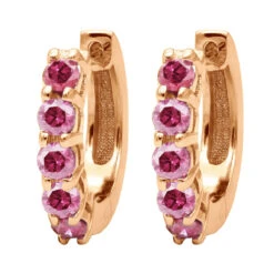 14K Yellow Gold Ruby Hoop Earrings 1/2 Inch 1 Carat Small Huggies -Borcely Jewelry Sales 14k gold ruby hoop earrings 1 2 inch 1 carat small huggies rose 1