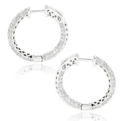 14K White Gold Small Inside Out Diamond Hoop Earrings For Women 2.7ct 1 Inch -Borcely Jewelry Sales 14k gold small inside out diamond hoop earrings 242ct p 6933 backwh
