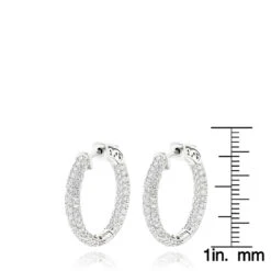 14K White Gold Small Inside Out Diamond Hoop Earrings For Women 2.7ct 1 Inch -Borcely Jewelry Sales 14k gold small inside out diamond hoop earrings 242ct p 6933 rulerwh