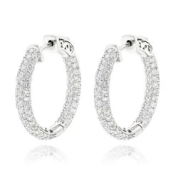 14K White Gold Small Inside Out Diamond Hoop Earrings For Women 2.7ct 1 Inch