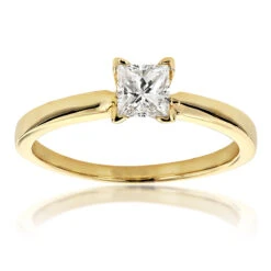 14K Yellow Gold Princess Cut Diamond Solitaire Engagement Ring 0.4ct