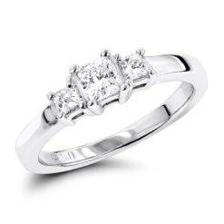 14K White Gold Three Stone Diamond Engagement Ring 0.64ct 1.89mm