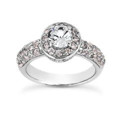 14K White Gold Unique Diamond Engagement Ring 1.07ct 9.10mm