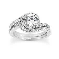 14K White Gold Unique Diamond Engagement Ring Set 0.94ct