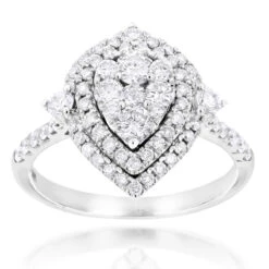 14K White Gold Unique Drop Design Pear Shape Diamond Cluster Ring For Women 1.3ct
