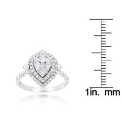 14K White Gold Unique Drop Design Pear Shape Diamond Cluster Ring For Women 1.3ct -Borcely Jewelry Sales 14k gold unique drop design pear shape diamond cluster ring for women 13ct ruler
