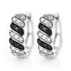 14K White Gold White Black Diamond Hoop Huggie Earrings .65ct