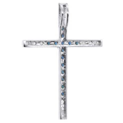 14K White Gold White Blue Diamond Cross Pendant 0.86ct -Borcely Jewelry Sales 14k gold white blue diamond cross pendant 086ct p 6607 back white